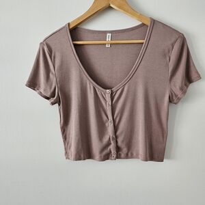 Women's Mauve/brown Light Button-Up Crop Top Sunday Best L